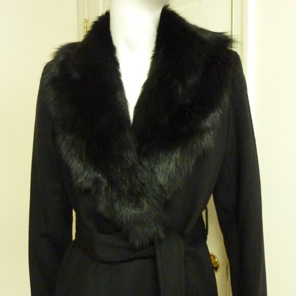 Sofia Cashmere Shearling Collar Wool Blend Wrap Coat - Picture 5 of 9